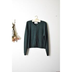 Vintage 90s Christopher & Banks Green Metallic Shimmer Button Front Cardigan L